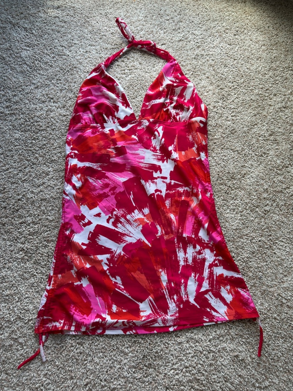 Elle Pink Red White Halter Swim Coverup